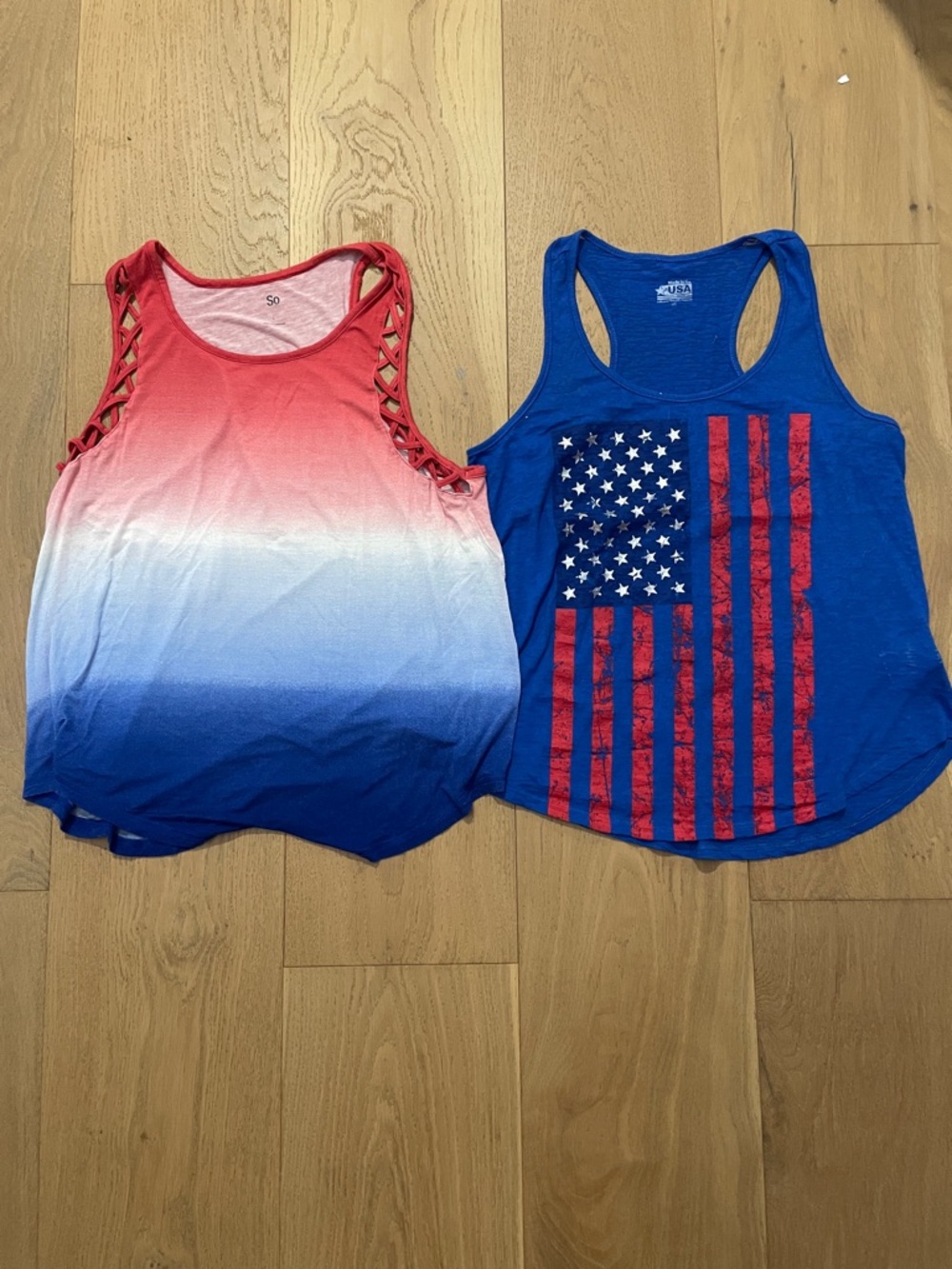 SO Pink Ombre Scoop Neck Tank Top And Blue American Flag Tank Top
